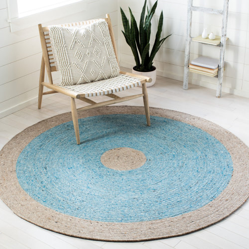 Highland Dunes Mccall HandKnotted Wool/Cotton Blue/Beige Area Rug